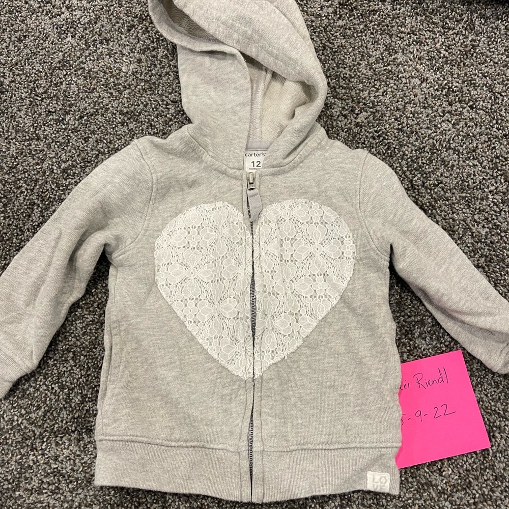 12-18 lace heart zip up hoodie